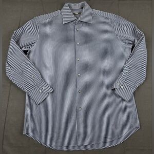 BOSS Dress Shirt Mens 16.5 32/33 Blue Long Sleeve Button Up Striped Classic Fit